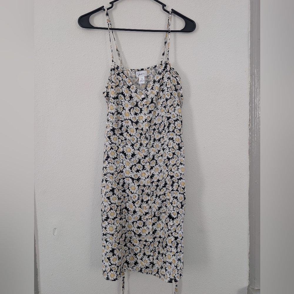Japna Black Daisy Print Midi Dress with White and Yellow Flowers